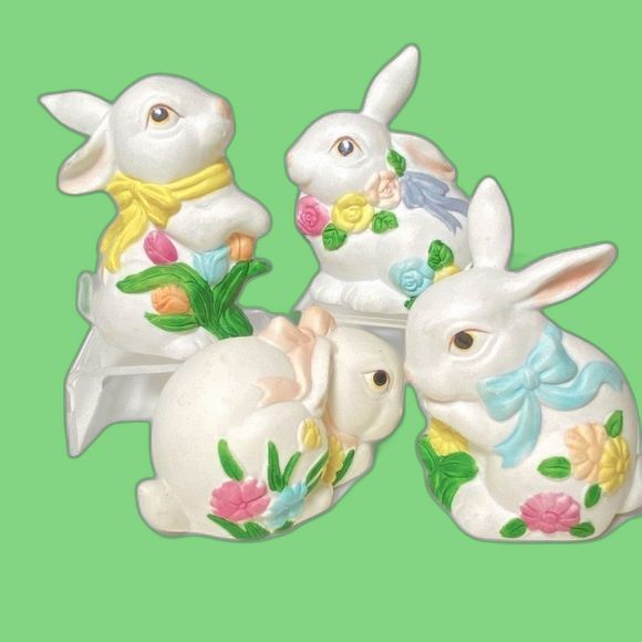 EASTER Fitz/Floyd OCI Omnibus Set 4 Bunny Collection Porcelain Figurines Taiwan - Picture 1 of 11